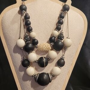 Chico's Black and Cream Multi-Strand Beaded Necklace